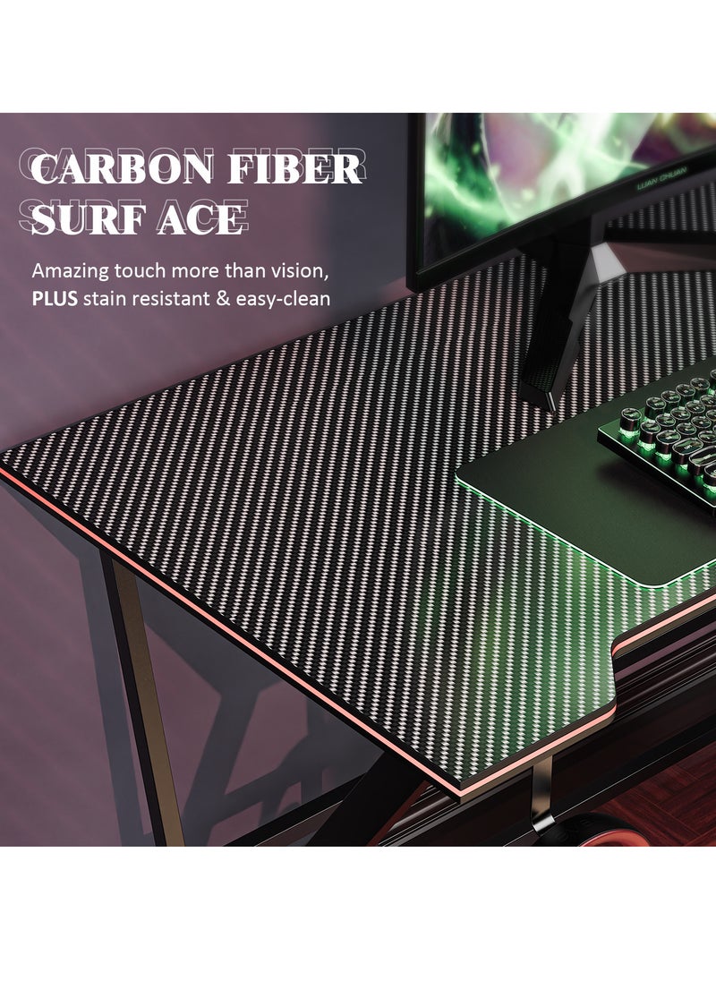 ZERIFAM - Gaming Desk Desktop Computer Desk with Three Layer Storage Rack, Simple Game Table for Home Bedroom Table, Student Writing Study Table With Desktop Storage Rack, 140L*60W*75H centimeter - Image 1