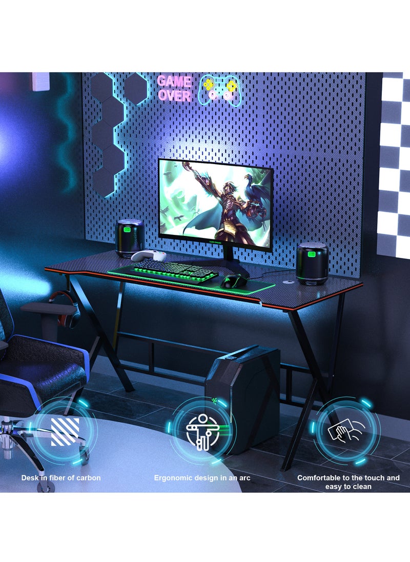 ZERIFAM - Gaming Desk Desktop Computer Desk with Three Layer Storage Rack, Simple Game Table for Home Bedroom Table, Student Writing Study Table With Desktop Storage Rack, 140L*60W*75H centimeter - Image 1
