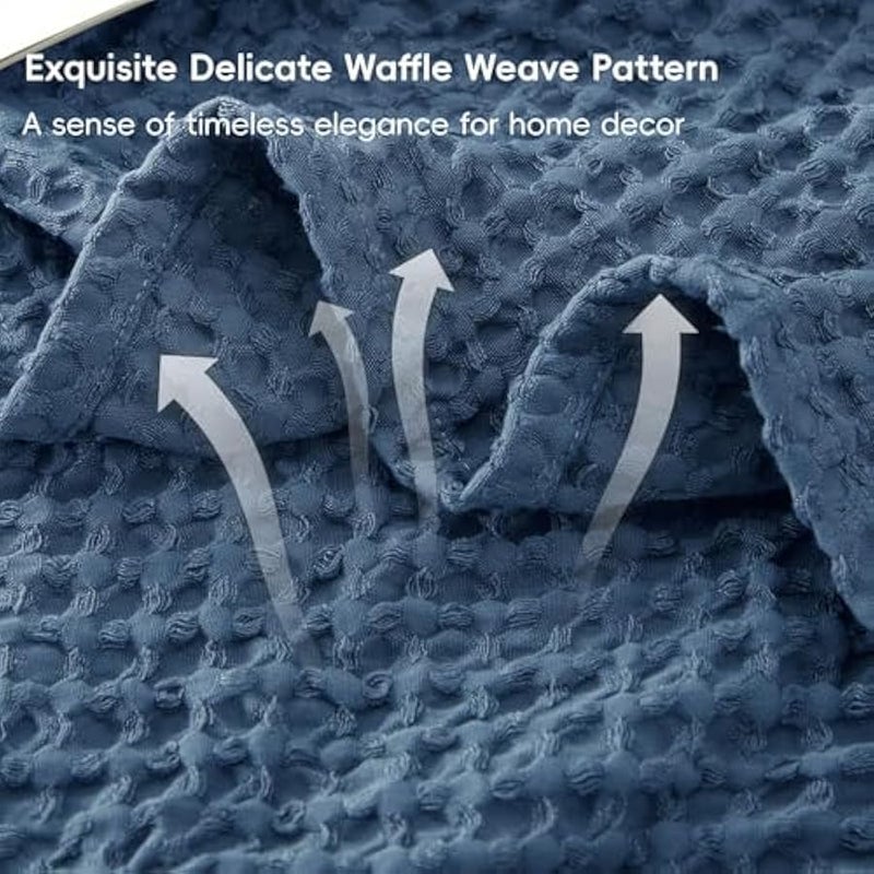 Loquat 100% Cotton Blanket, Waffle Weave Blanket for Bed and Sofa, Breathable and Soft, 350GSM Premium Cotton, Blue, 127x152CM - Image 3