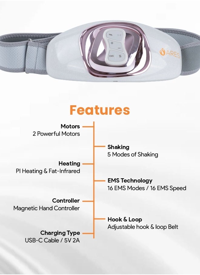 ARES - uBelt Slimming Massager 2 Powerful Motors, 3D Micro-Vibration, 6 Massage Heads, 5 Shaking Modes, EMS Technology with 6 Modes, 16 Speeds, Heating for Fat Reduction And Toning - Image 1