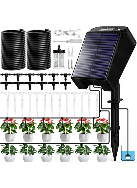 Solar Drip Irrigation System Kit, Automatic Watering System for Plants, Easy DIY Day&Time Multimode Garden Irrigation System with Anti-Siphoning Device for Garden Balcony, Supported 12-15 Pots
