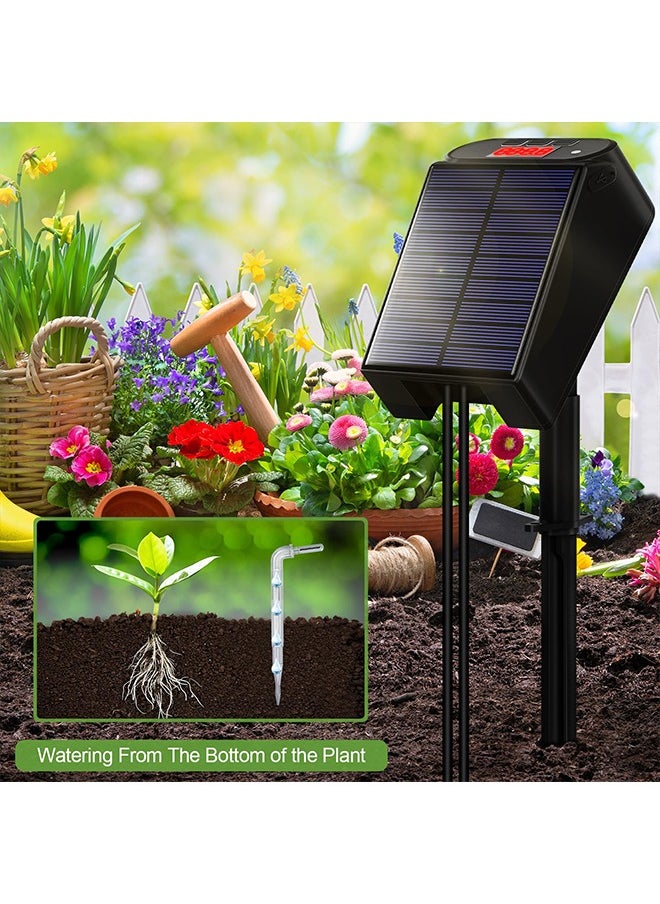 Solar Drip Irrigation System Kit, Automatic Watering System for Plants, Easy DIY Day&Time Multimode Garden Irrigation System with Anti-Siphoning Device for Garden Balcony, Supported 12-15 Pots
