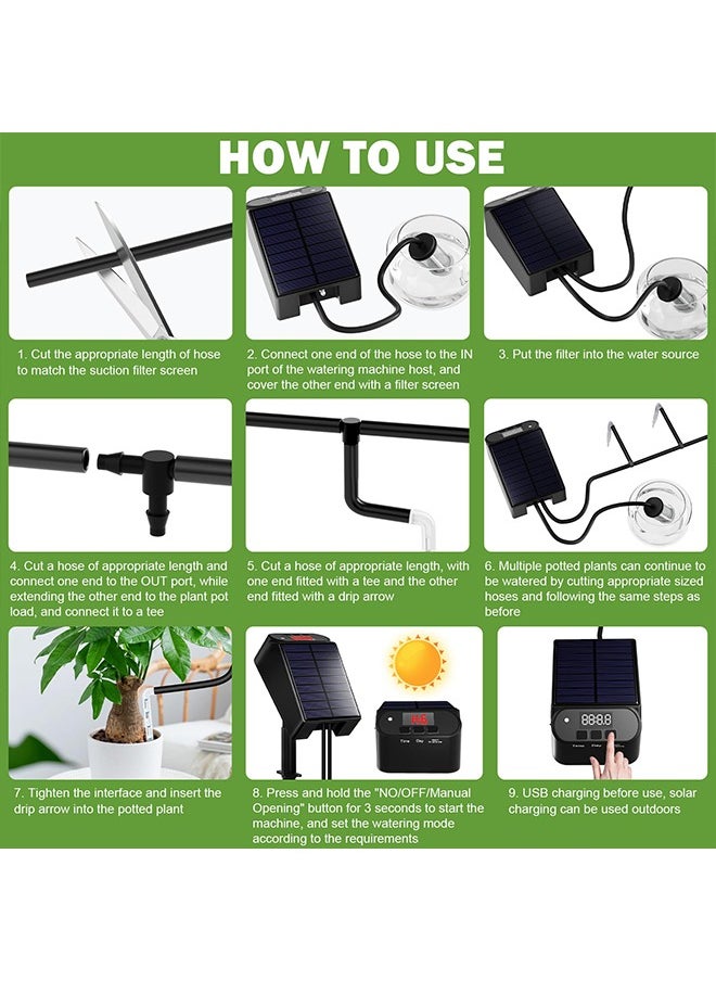 Solar Drip Irrigation System Kit, Automatic Watering System for Plants, Easy DIY Day&Time Multimode Garden Irrigation System with Anti-Siphoning Device for Garden Balcony, Supported 12-15 Pots