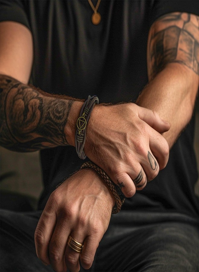 The Token Shop Adjustable Brown Leather AA Bracelet with Alcoholics Anonymous Circle Triangle Charm | Sobriety Gift for Men and Women in Recovery - Image 3