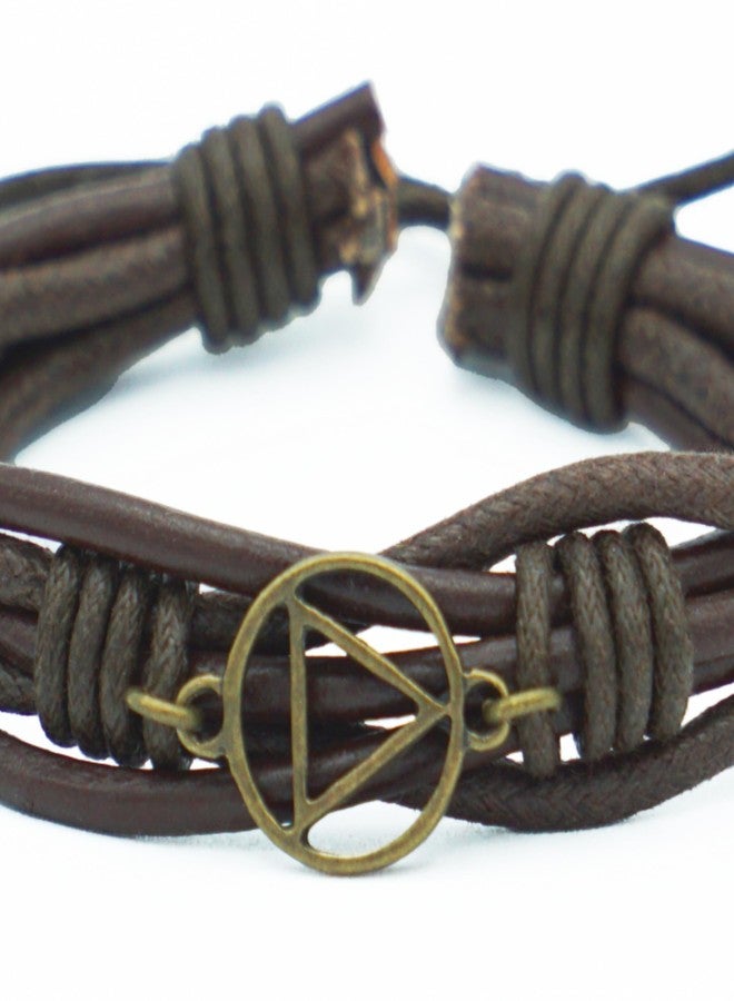 The Token Shop Adjustable Brown Leather AA Bracelet with Alcoholics Anonymous Circle Triangle Charm | Sobriety Gift for Men and Women in Recovery - Image 2