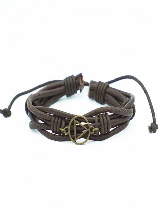 The Token Shop Adjustable Brown Leather AA Bracelet with Alcoholics Anonymous Circle Triangle Charm | Sobriety Gift for Men and Women in Recovery - Image 1