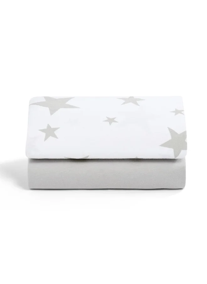 سنوز Pack of 2 Crib Fitted Sheets, Design Ed To Fit Pod Bedside Cribs, 100% Cotton, Infant And Baby, Patternstar, Fitted Sheet Size 44 X 80Cm
