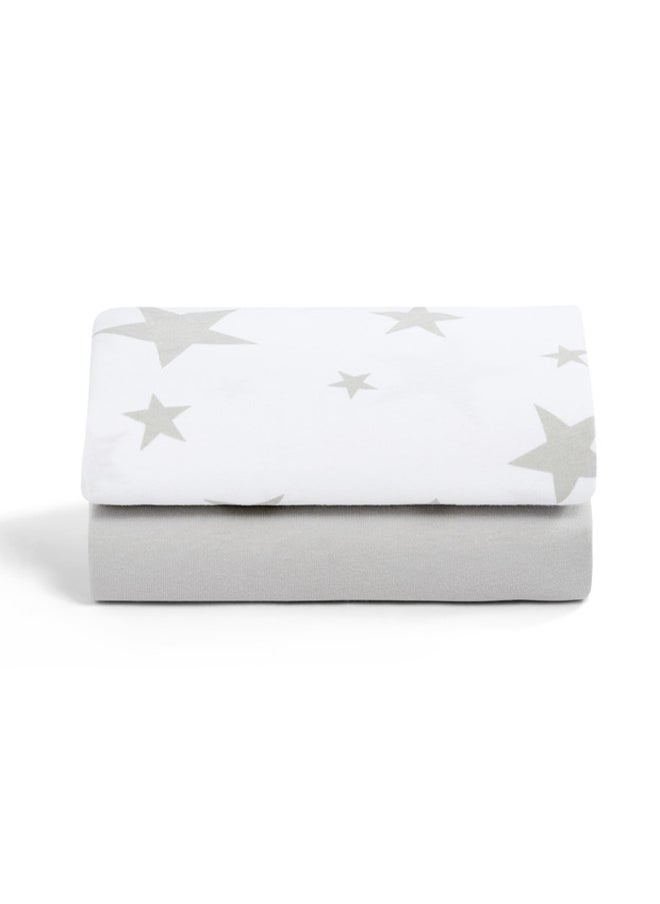 Snuz - Pack of 2 Crib Fitted Sheets, Design Ed To Fit Pod Bedside Cribs, 100% Cotton, Infant And Baby, Patternstar, Fitted Sheet Size 44 X 80Cm - Image 1