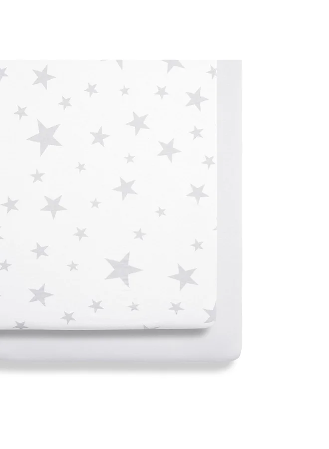 Snuz Pack of 2 Crib Fitted Sheets, Design Ed To Fit Pod Bedside Cribs, 100% Cotton, Infant And Baby, Patternstar, Fitted Sheet Size 44 X 80Cm
