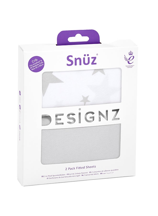 Snuz - Pack of 2 Crib Fitted Sheets, Design Ed To Fit Pod Bedside Cribs, 100% Cotton, Infant And Baby, Patternstar, Fitted Sheet Size 44 X 80Cm - Image 1