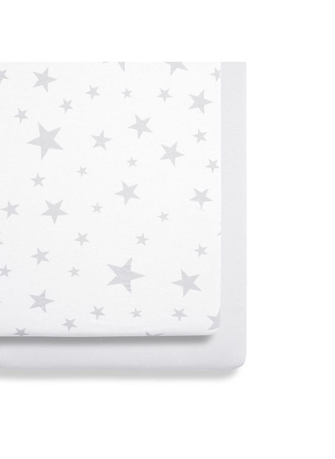 Snuz - Pack of 2 Crib Fitted Sheets, Design Ed To Fit Pod Bedside Cribs, 100% Cotton, Infant And Baby, Patternstar, Fitted Sheet Size 44 X 80Cm - Image 1