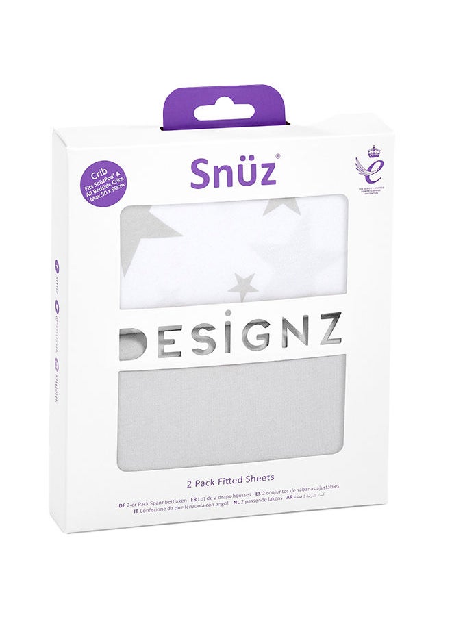 Snuz - Pack of 2 Crib Fitted Sheets, Design Ed To Fit Pod Bedside Cribs, 100% Cotton, Infant And Baby, Patternstar, Fitted Sheet Size 44 X 80Cm - Image 1