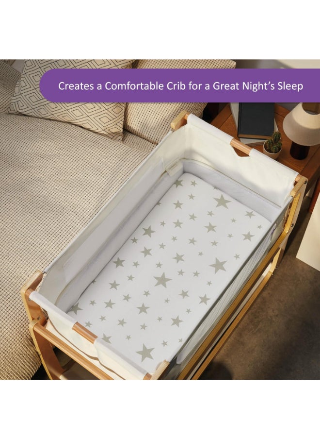 Snuz - Pack of 2 Crib Fitted Sheets, Design Ed To Fit Pod Bedside Cribs, 100% Cotton, Infant And Baby, Patternstar, Fitted Sheet Size 44 X 80Cm - Image 1
