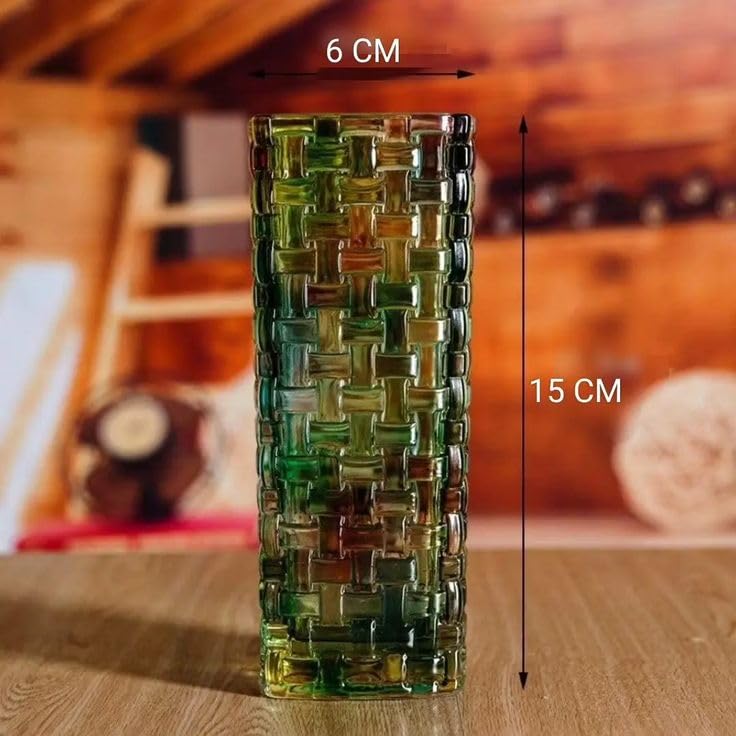 VELVETEARTH Crystal Glass Vase Decor 15 cm Height 6 cm Diameter Green  - Image 2