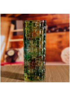 VELVETEARTH Crystal Glass Vase Decor 15 cm Height 6 cm Diameter Green  - Image 1