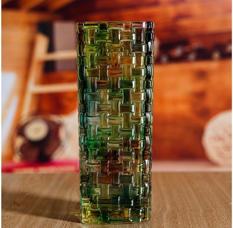 VELVETEARTH Crystal Glass Vase Decor 15 cm Height 6 cm Diameter Green  - Image 1