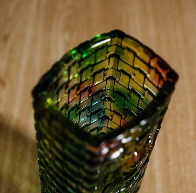 VELVETEARTH Crystal Glass Vase Decor 15 cm Height 6 cm Diameter Green  - Image 3