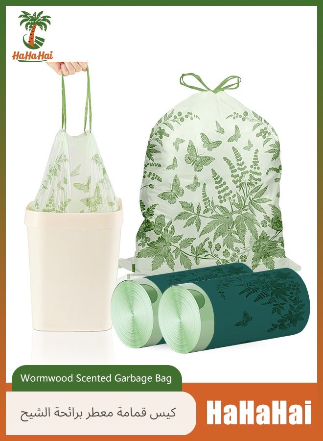 HaHaHai Wormwood Scented Drawstring Garbage Bags, 2 Rolls (120 Trash Bags Total)，45 x 45 cm, 8 Gallon, Leak-Proof and Tear-Resistant, Extra Thick PE Material, Wide Handles for Easy Carry  - Image 1