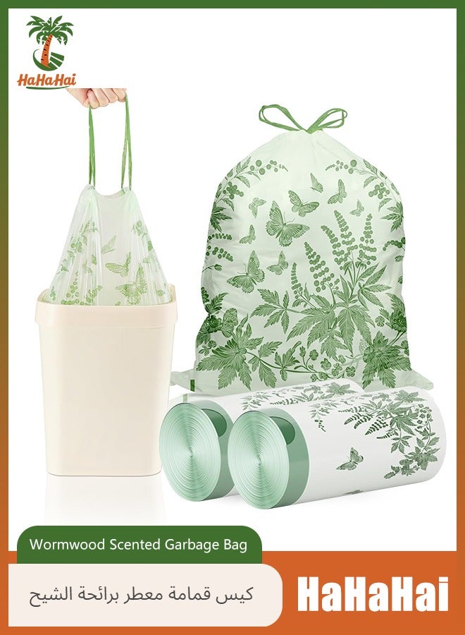 هاهاهاي أكياس قمامة برباط معطر برائحة الشيح المعطرة، عدد 2 لفة (إجمالي 120 كيس) ， 45 × 45 سم، 8 جالون، مقاومة للتسرب والتمزق، مادة البولي إيثيلين السميكة للغاية، مقابض عريضة لسهولة الحمل - Image 1