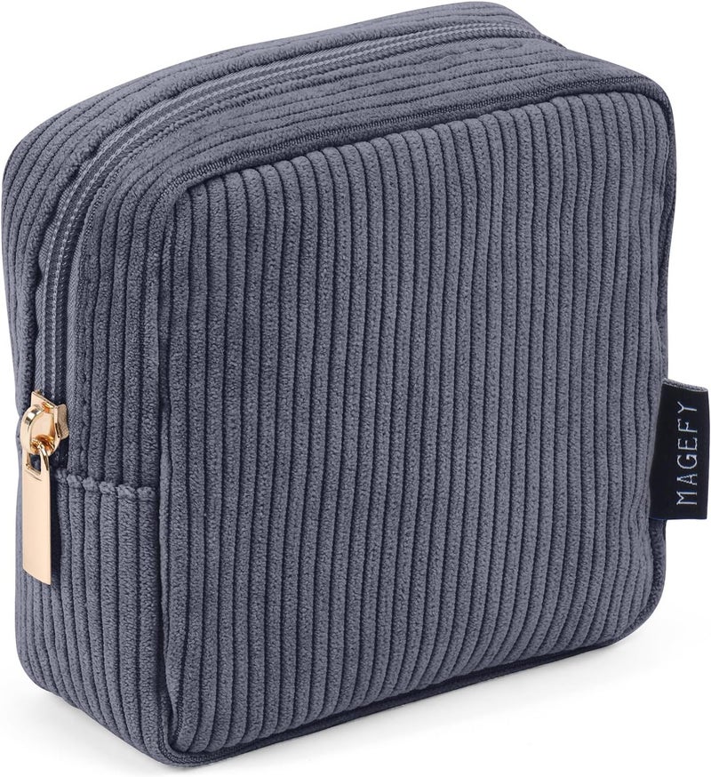 MAGEFY Small Makeup Bag for Purse Mini Cosmetics Bag Corduroy Cute Cosmetic Pouch for Women with Slip-in Pockets
