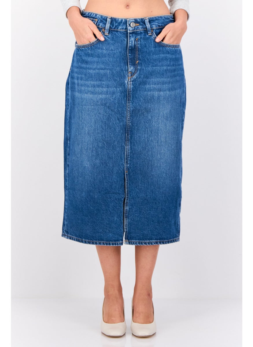 ESPRIT Women Washed Denim Skirt Midi Skirt, Navy  - Image 1