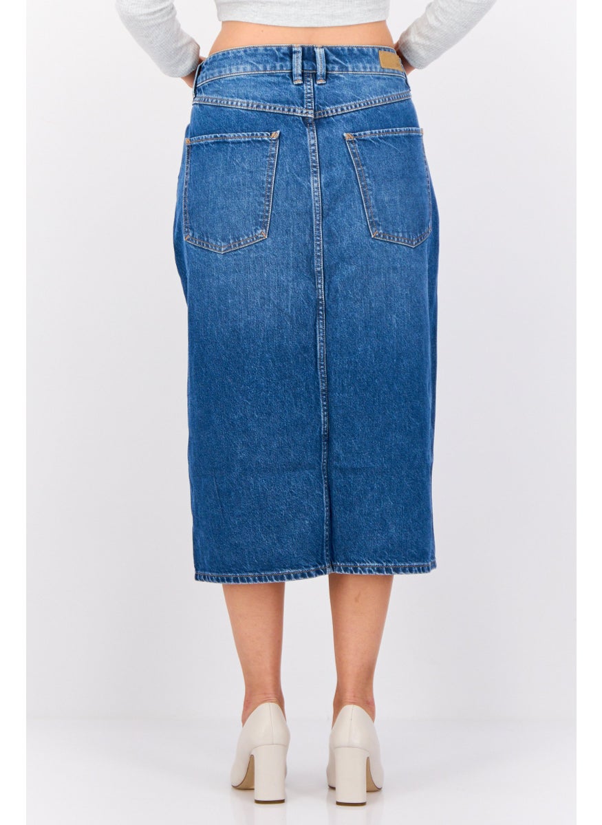 ESPRIT Women Washed Denim Skirt Midi Skirt, Navy  - Image 3