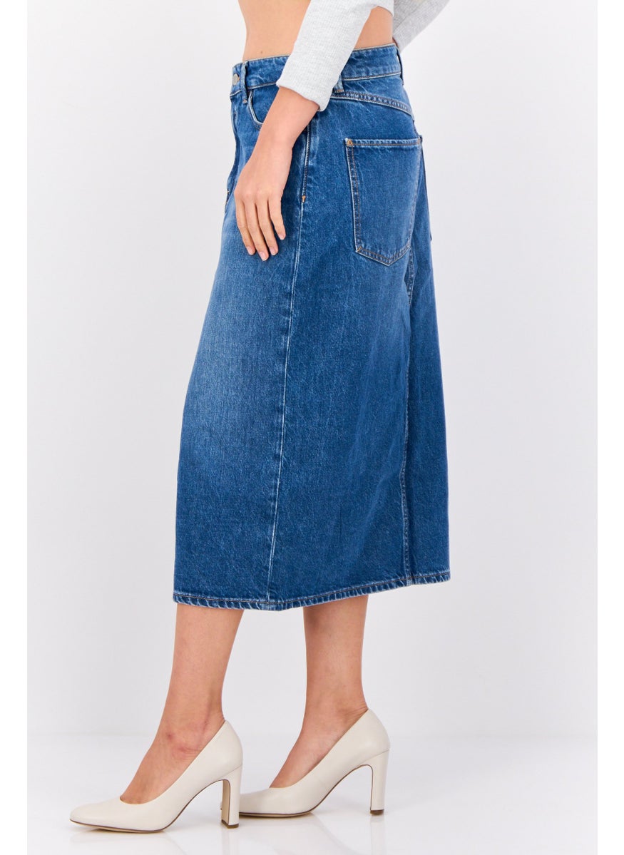 ESPRIT Women Washed Denim Skirt Midi Skirt, Navy  - Image 2