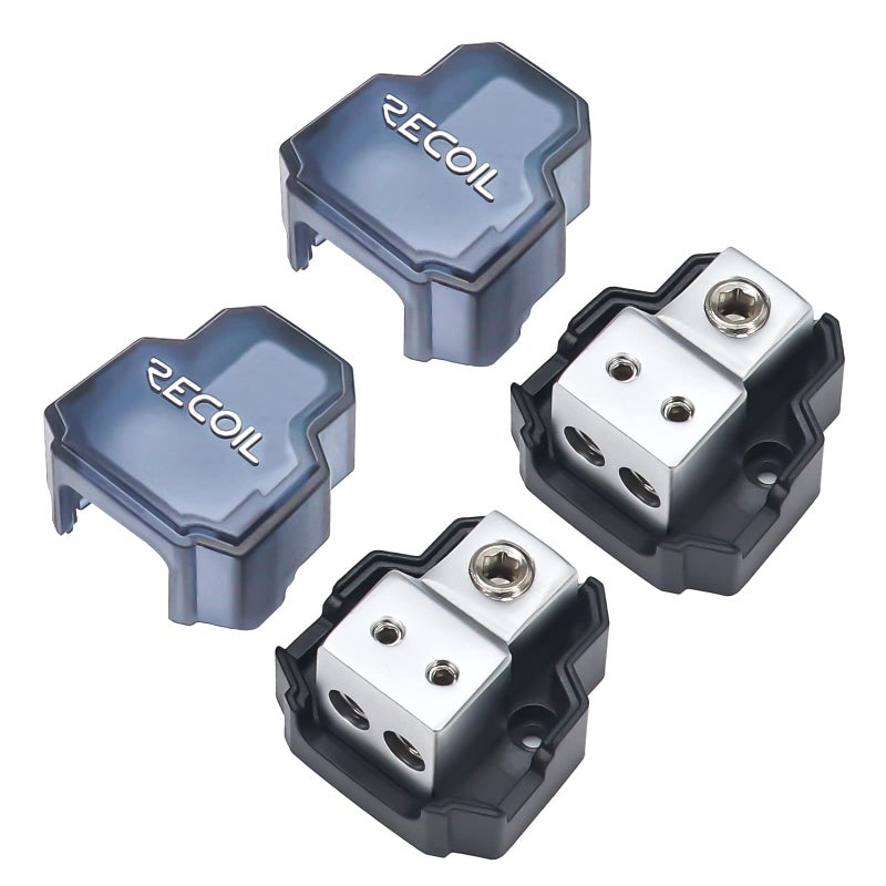 RECOIL SDB12P 2-Way Mini Power Distribution Block, 1 X 4/8 Gauge in / 2 X 8/10 Gauge Out Power Distribution Ground Distributor Block for Car Audio Amplifier Splitter, 2 Pack - Image 1