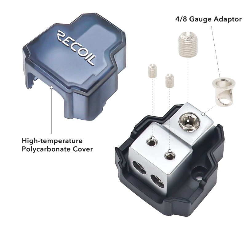 RECOIL SDB12P 2-Way Mini Power Distribution Block, 1 X 4/8 Gauge in / 2 X 8/10 Gauge Out Power Distribution Ground Distributor Block for Car Audio Amplifier Splitter, 2 Pack - Image 5