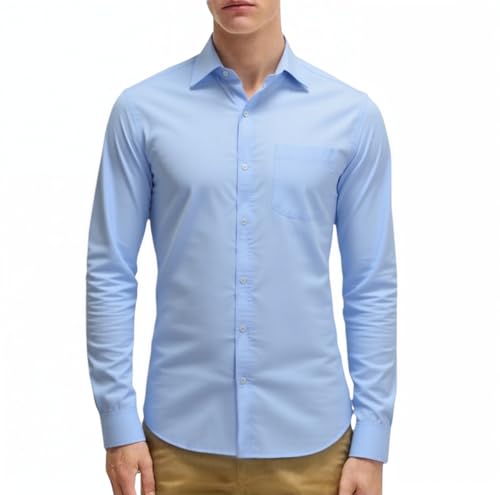 Beninos Mens Slim Fit Solid Point Collar Button Down Dress Shirt (CD01 Light Blue, M) - Image 5