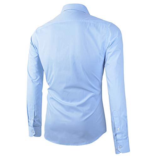 Beninos Mens Slim Fit Solid Point Collar Button Down Dress Shirt (CD01 Light Blue, M) - Image 2