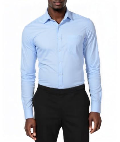 Beninos Mens Slim Fit Solid Point Collar Button Down Dress Shirt (CD01 Light Blue, M) - Image 3