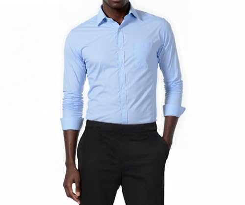Beninos Mens Slim Fit Solid Point Collar Button Down Dress Shirt (CD01 Light Blue, M) - Image 4
