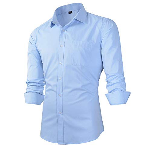 Beninos Mens Slim Fit Solid Point Collar Button Down Dress Shirt (CD01 Light Blue, M) - Image 1