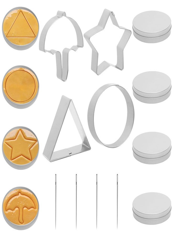 Woosuke 4 Set Korean Dalgona Cookie Kit, Squid Sugar Game Cookie Set with Stainless Steel Round, Star, Umbrella, Triangle Cookie Cutters for DIY Baking & Home Party - Image 1