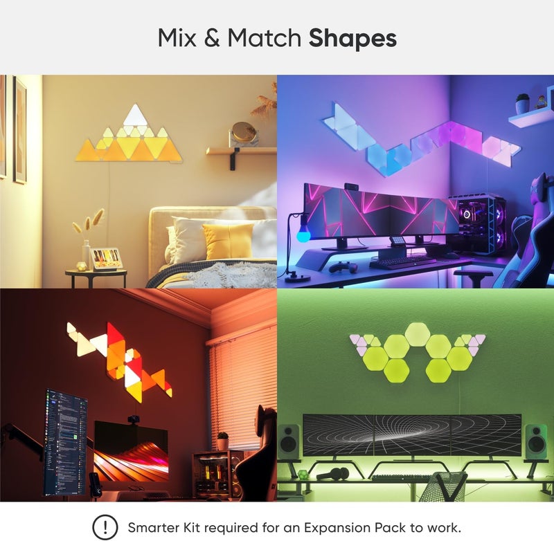 نانوليف Nanoleaf Shapes Triangles حزمة التوسعة الصغيرة - نظام لوحات LED ذكي مع واي فاي مع مرئي الموسيقى، ديكور جدران فوري، استخدام منزلي أو مكتبي، أكثر من 16 مليون لون، استهلاك منخفض للطاقة - أبيض - 10 عبوات - Image 3