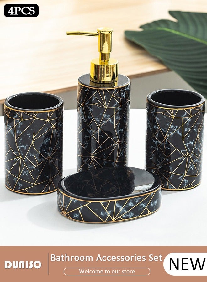 DUNISO Bathroom Accessories Set, 4 Pcs Ceramic Bathroom Decor Accessories, Includes Soap Dispenser, Toothbrush Cup, Soap Dish, Home Apartment Modern Bathroom Decor Vanity Countertop, Countertop Organizer for Housewarming Gift  - Image 1