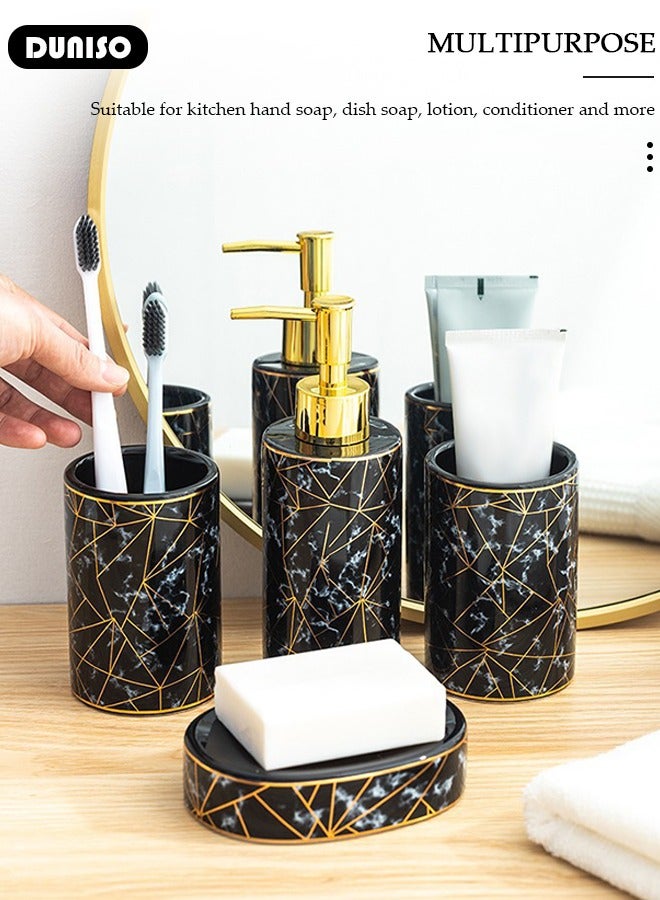 DUNISO Bathroom Accessories Set, 4 Pcs Ceramic Bathroom Decor Accessories, Includes Soap Dispenser, Toothbrush Cup, Soap Dish, Home Apartment Modern Bathroom Decor Vanity Countertop, Countertop Organizer for Housewarming Gift  - Image 4