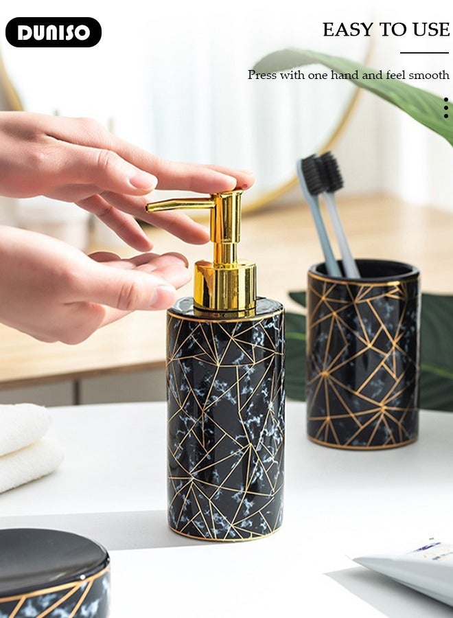 DUNISO Bathroom Accessories Set, 4 Pcs Ceramic Bathroom Decor Accessories, Includes Soap Dispenser, Toothbrush Cup, Soap Dish, Home Apartment Modern Bathroom Decor Vanity Countertop, Countertop Organizer for Housewarming Gift  - Image 5