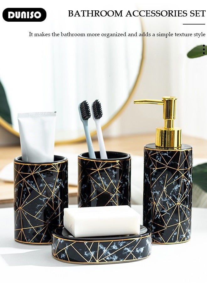DUNISO Bathroom Accessories Set, 4 Pcs Ceramic Bathroom Decor Accessories, Includes Soap Dispenser, Toothbrush Cup, Soap Dish, Home Apartment Modern Bathroom Decor Vanity Countertop, Countertop Organizer for Housewarming Gift  - Image 3