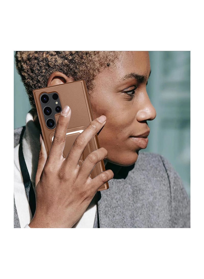 دبليو تيك سامسونج جالاكسي S25 الترا 2025 سيليكون TPU مع غطاء حافظة حامل البطاقة - بني - Image 3