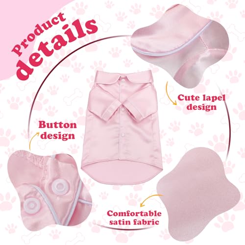 Cosblank Dog Silk Pajamas Shirts Puppy Satin Pjs Pet Sleepwear Soft Faux Silk Lapel Two-Legged for Small Dogs Bridal Party(M,Navy)(M,Pink) - Image 3