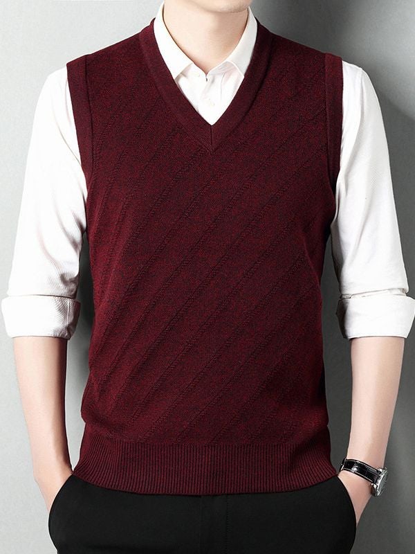 2023 mens autumn and winter New Fashion vest woolen sweater bright warm sweater mens wool flower version V-neck back Khaki - Image 2