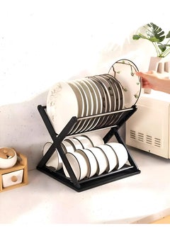 Generic Two-Level Dish Drying Rack And Organizer Featuring A Leak-Proof Drawer In An X Shape, Compact Plate Holder For Organized Kitchen Drying Solutions  - Image 1