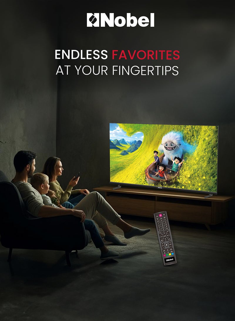 Nobel 32 Inch Led TV, Frameless, HD DLED 3xHDMI, 1xUSB,2xRF Input, 1xEarphone Output, 1xAV Input, 1xLAN With Remote Control, 19.2 x 72 x 46.2 (W x D x H) cm NTV32FL Black - Image 2