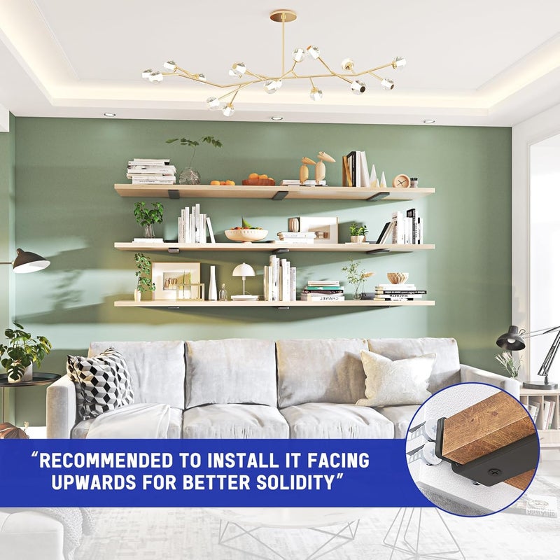 WELDUN 6 Pack Floating Shelf Brackets 8 Inch, Heavy Duty Metal L Brackets for Shelves Support Wall Hanging - Image 3