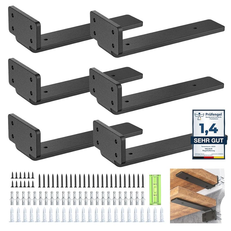 WELDUN 6 Pack Floating Shelf Brackets 8 Inch, Heavy Duty Metal L Brackets for Shelves Support Wall Hanging - Image 1