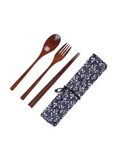 Generic ملعقة شوكة خشبية من ثلاث قطع، أدوات مائدة محمولة للسفر، أواني طعام لطيفة  - Image 2