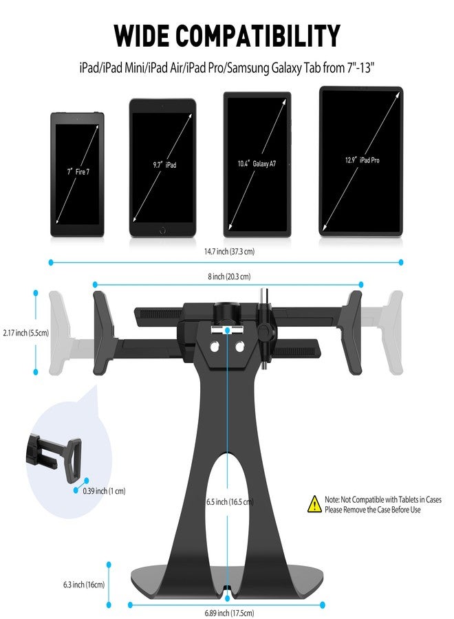 AboveTEK Anti-Theft Tablet Stand, Universal Security POS Tablet Holder, Diagonally-Oriented iPad Lock Mount for 7-13 inch iPad, Galaxy with Security Cord and Key, 360° Swivel for Business and Retail - Image 4