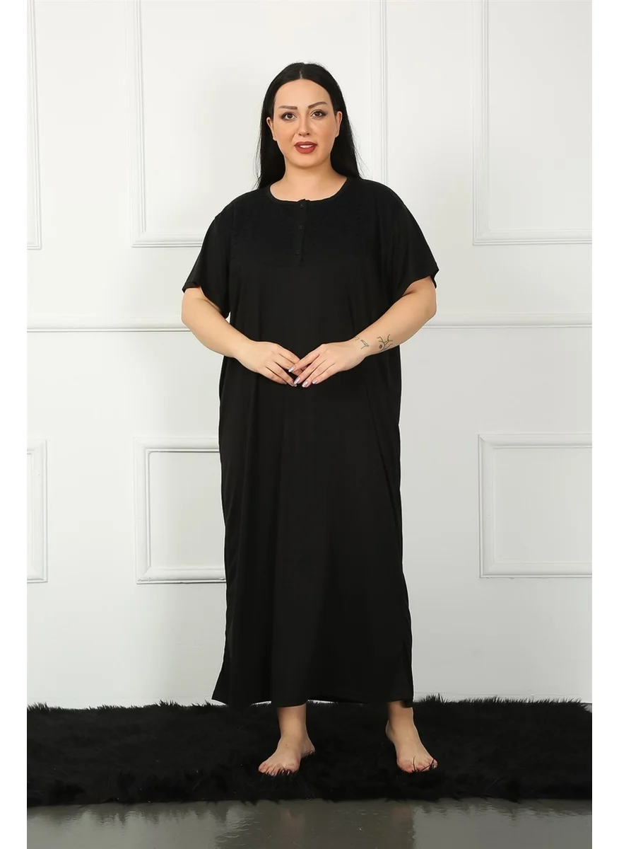 اكبينيز Big Lace Short Sleeve Black Mother Nightgown 1348